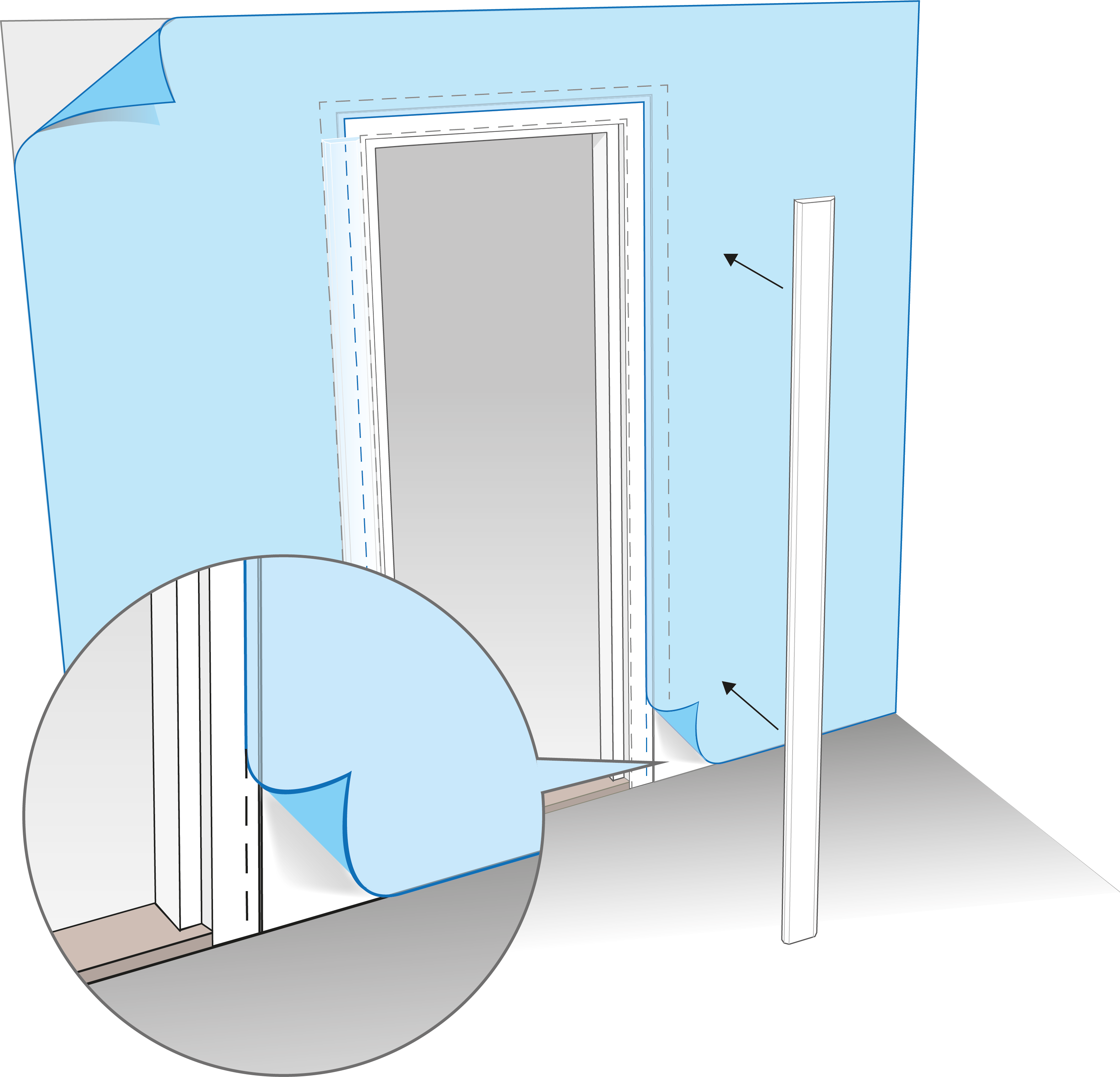 Tätskikt över dörrkarm