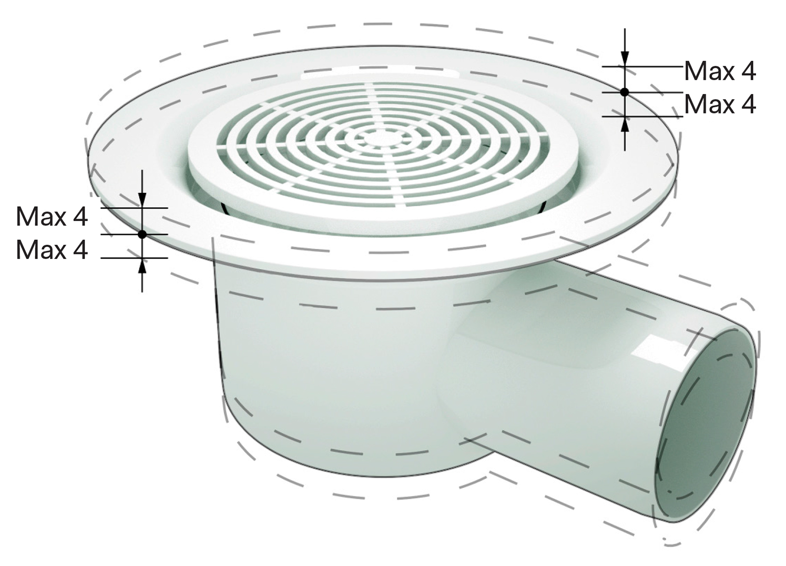 Tolerans för golvbrunnens placering i höjdled.