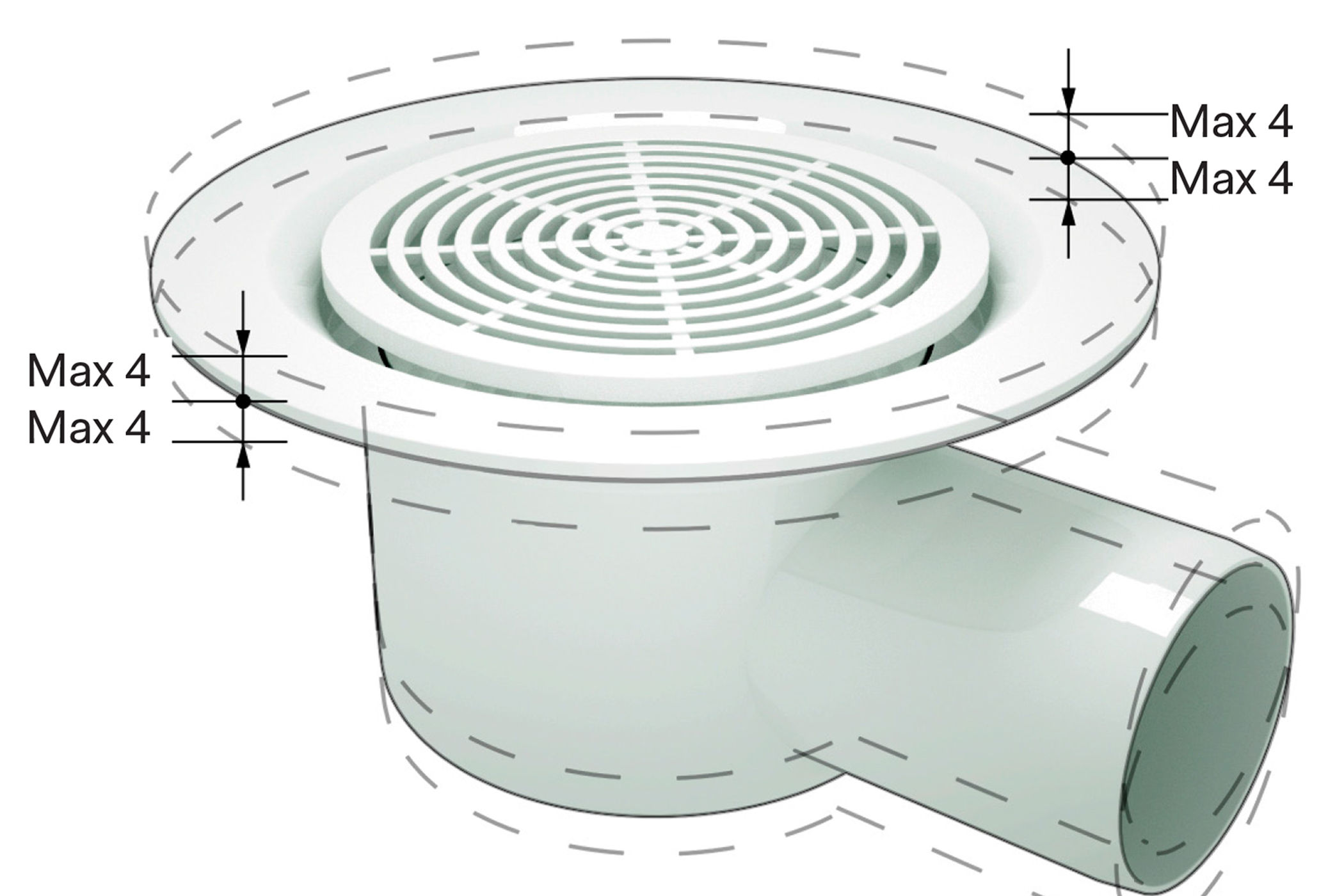 Tolerans för golvbrunnens placering i höjdled.