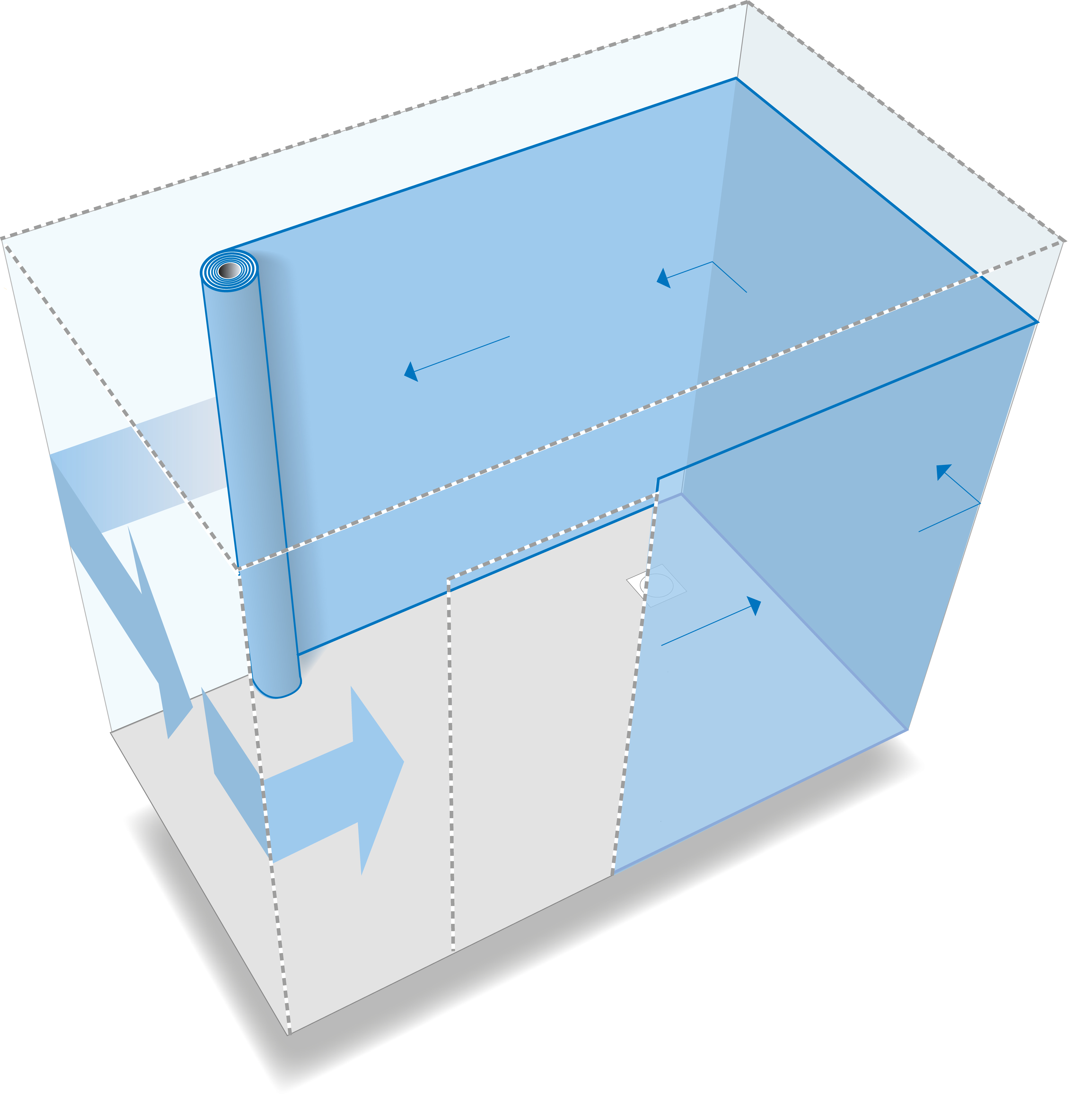 Horisontell väggsättning av plastmatta, H-metoden.