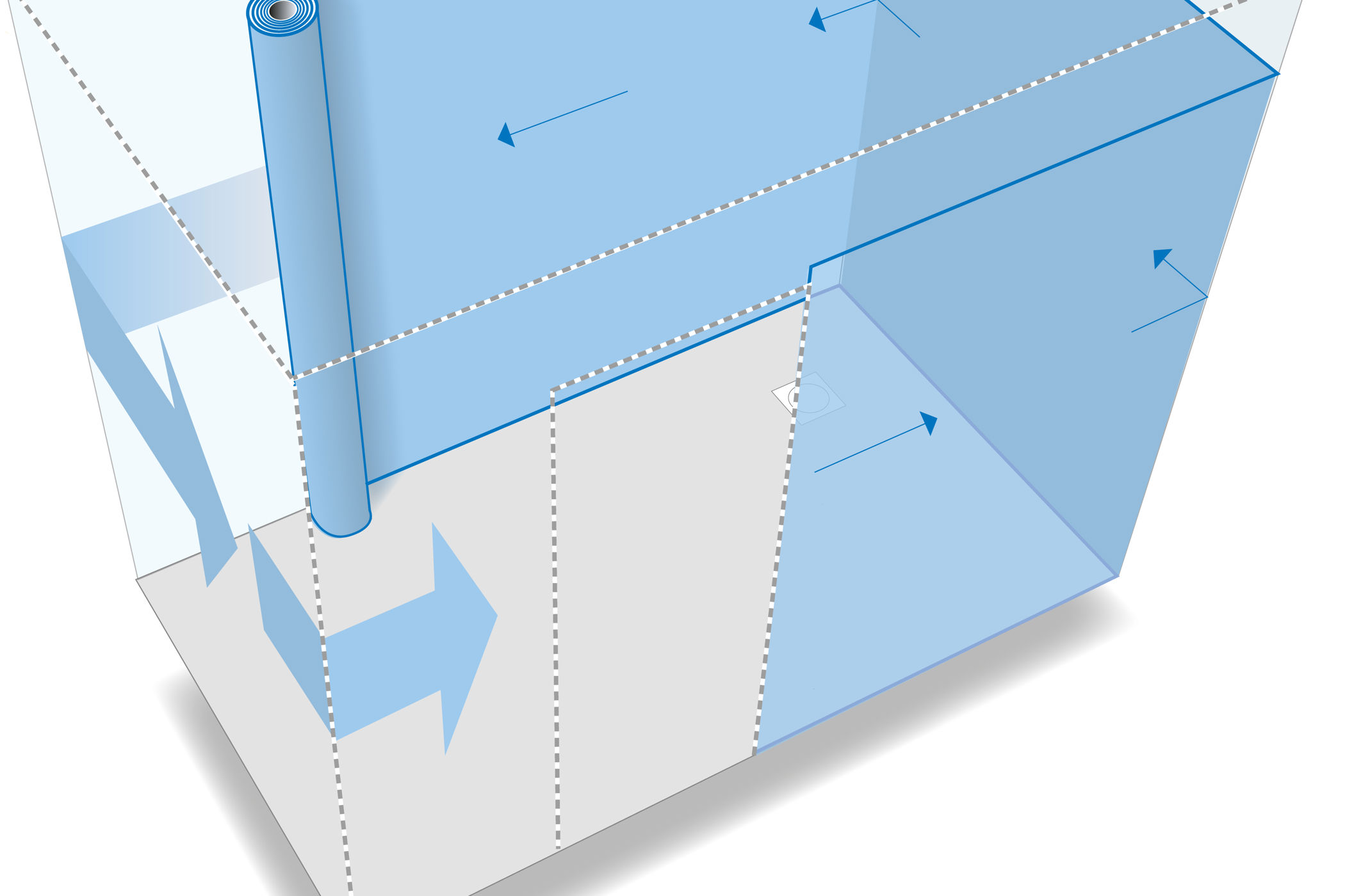Horisontell väggsättning av plastmatta, H-metoden.