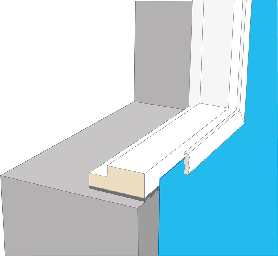 Tätskiktets anslutning mot fönsterkarm där fönsterkarm är i liv med våtrumsvägg samt fönsterfoder.