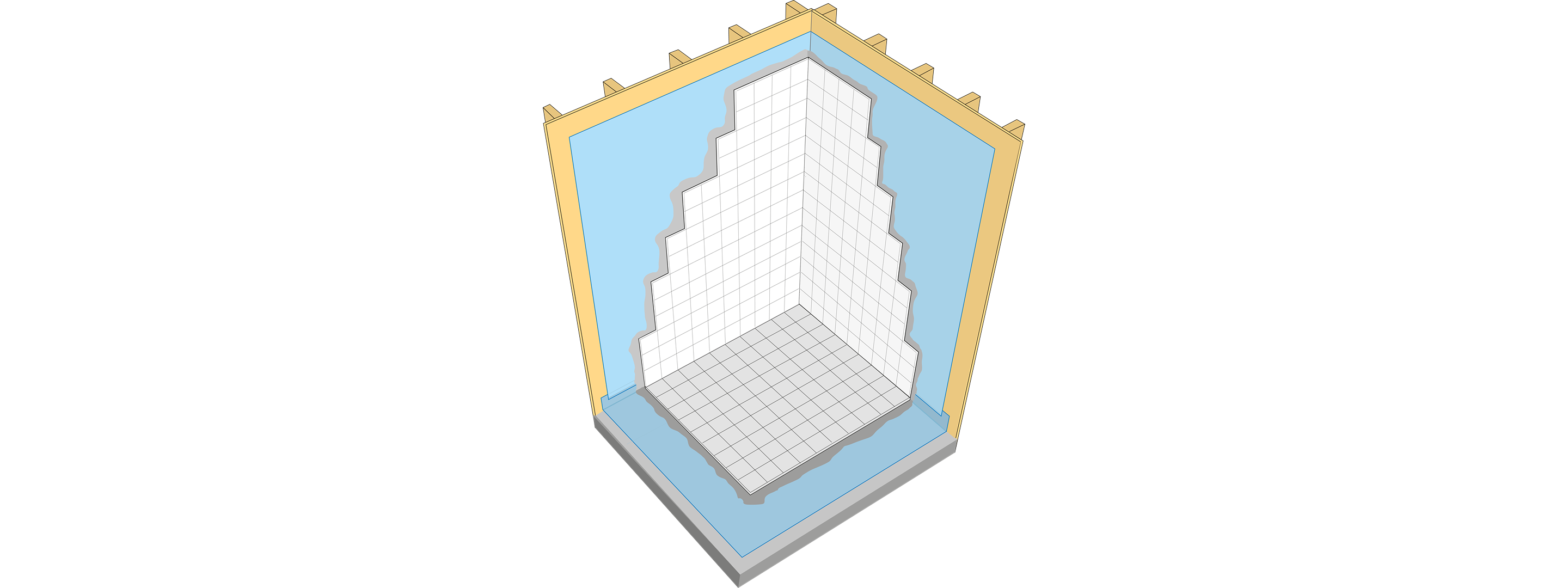 Konstruktion med plastmatta under keramik